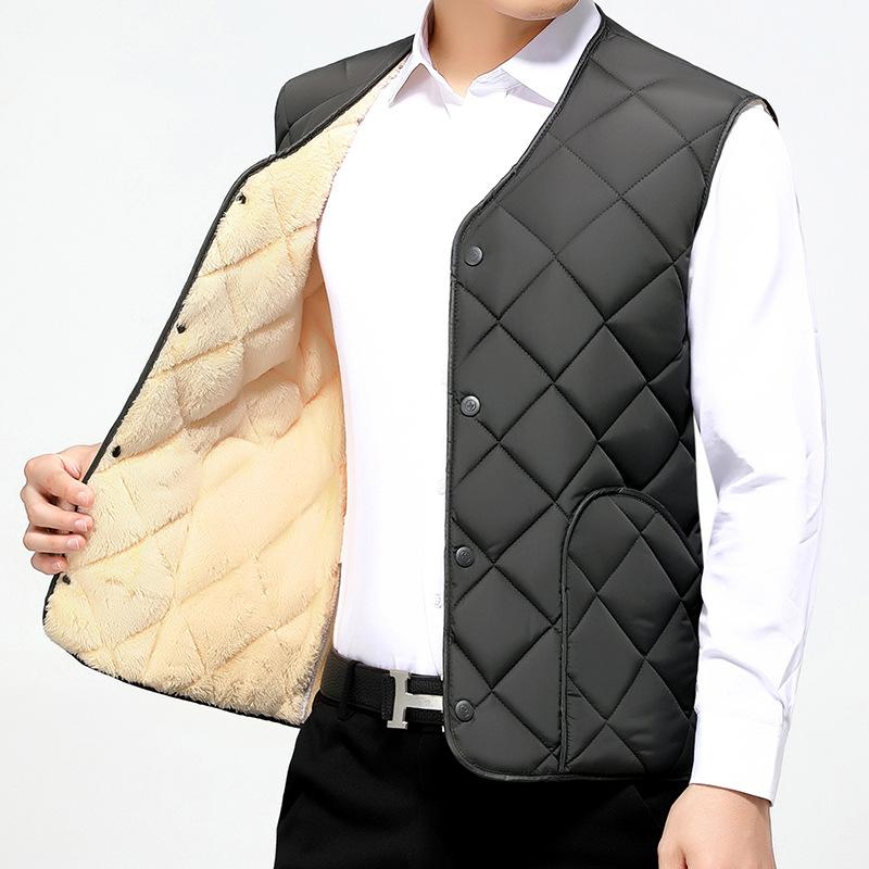 Зима-осень мужской жилет из хлопка с пуховой подкладкой, толстый плюшевый воротник-стойка, теплый, с длинными рукавами, однотонный, большого размера, мягкий, однобортный, с карманами, кардиган