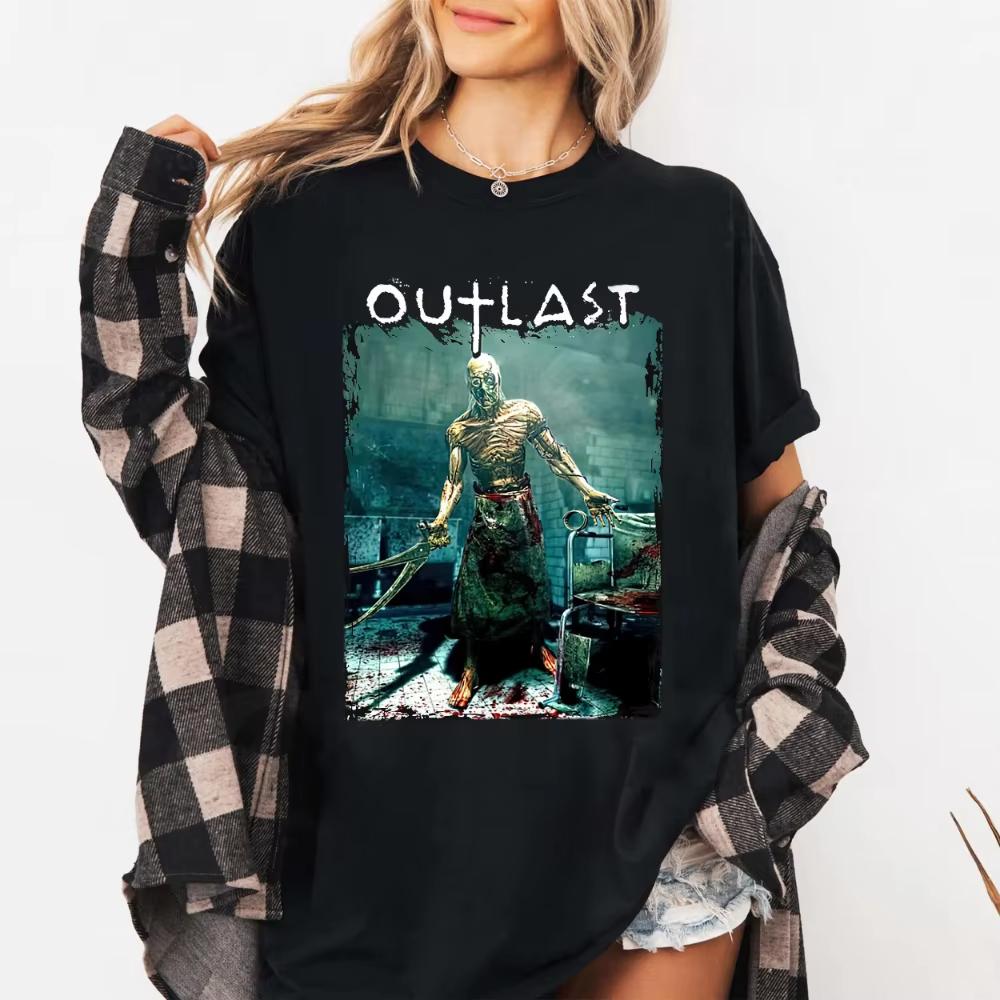 2026 Outlast Horror Game TShirt Scary Survival Gamer Tee Clothing Graphic Short Sleeve Shirt Unisex Unisex Women AllSeason