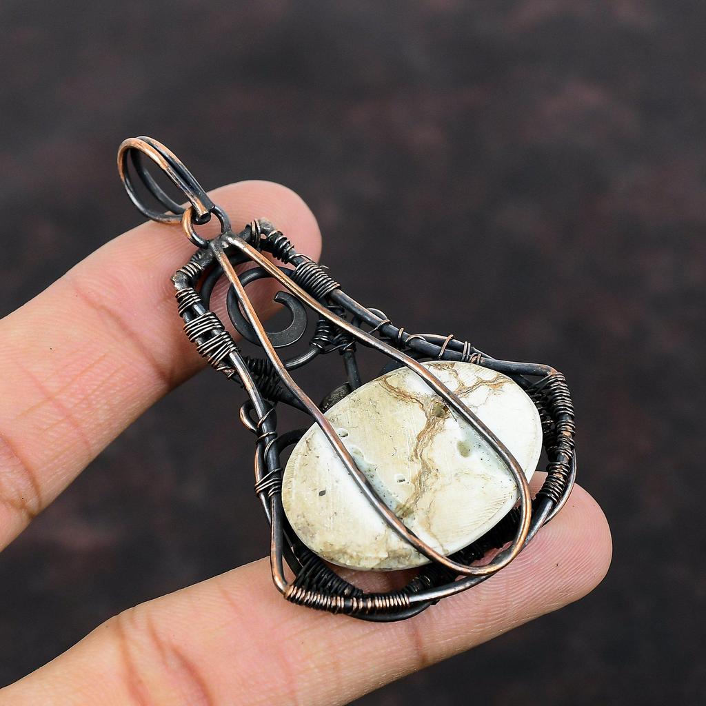 Подвеска из магнезита «Дикая лошадь», обмотанная медной проволокой, ювелирное изделие ручной работы, медная подвеска, украшение из драгоценного камня, подарок для него, подвески, обмотанные проволокой