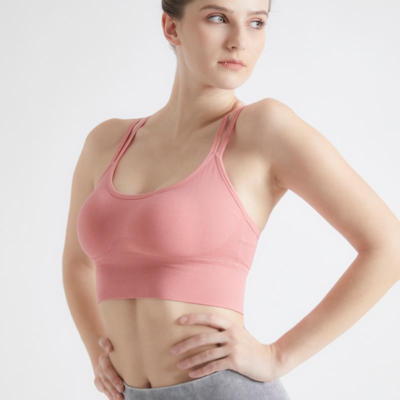 Women's Summer Outdoor One Piece Shockproof Sports Bra Cross Back Yoga Fitness Running Push Up Camisole Bra