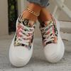 fashion Pu Leather Printed Flat Sneakers for Women 2024 Plus Size Fashion Lightweight Walking Shoes Woman Lace Up Non Slip Casual Shoes