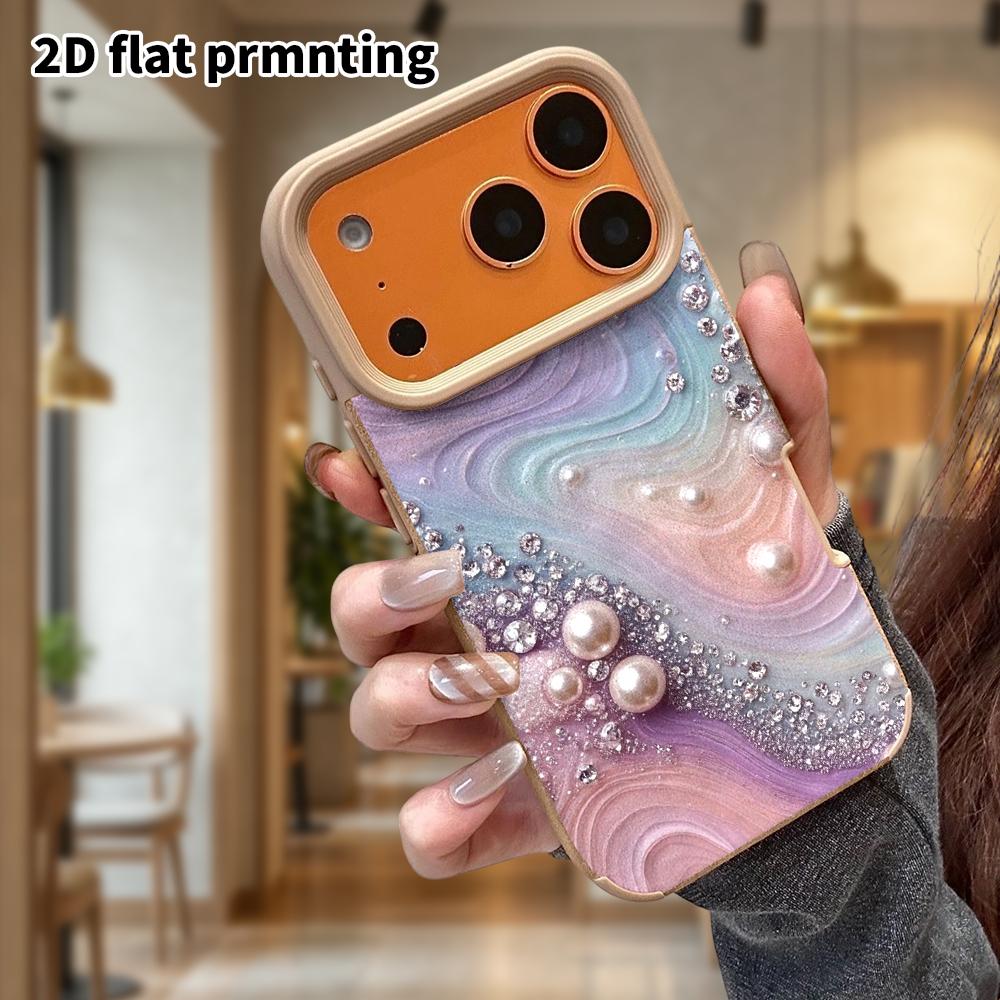 Phone Case: Lambskin 2D Flat Samsung Galaxy A34 A35 M05 M06 S20 S22 S21 FE Plus 5G Protective Case, Pearl Diamonds, Christmas and Halloween Gift