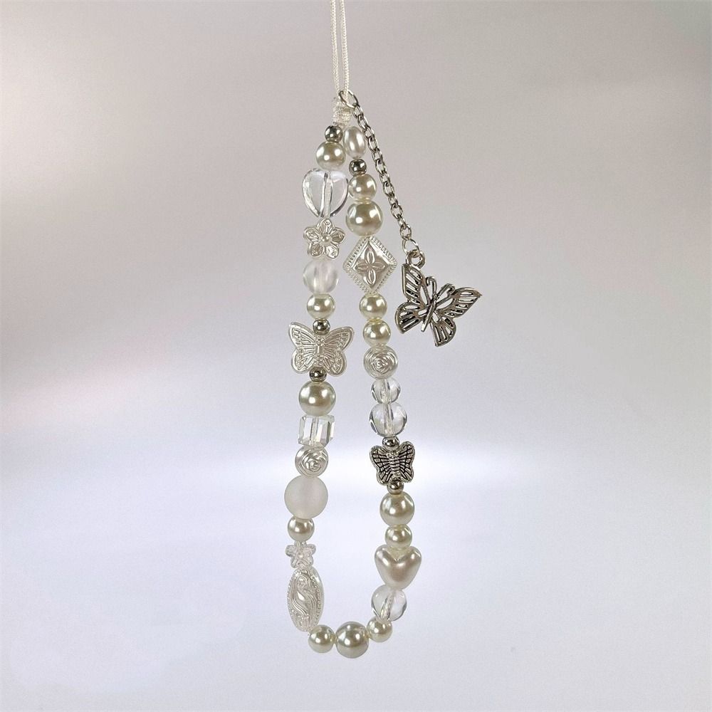 Y2K Silver Phone Lanyard Clear Star Beads Phone Chain Cell Phone Strap Bracelet Keychain