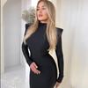 Shoulder Padded Long Sleeve Bodycon Green Party Club Maxi Long Dress Spring Autumn Women Fashion Elegant Clothes