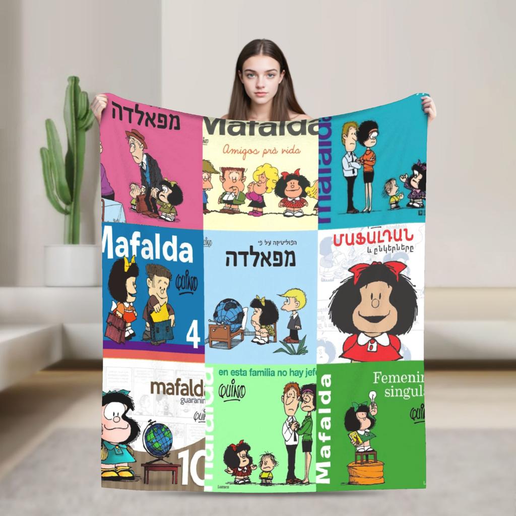 Mafaldas Knitted Blankets Amine Cartoon Flannel Throw Blanket Bedding Couch Decoration Lightweight Bedspreads
