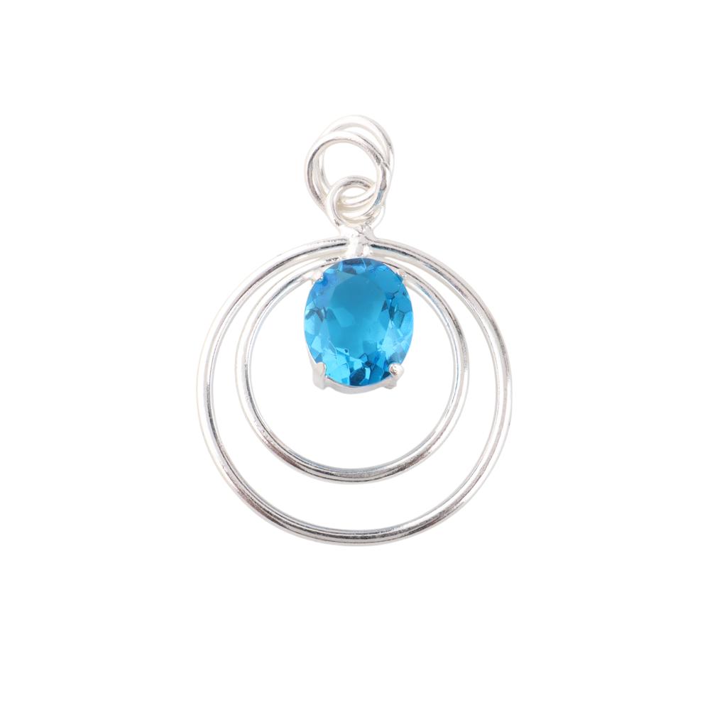 Swiss Blue Topaz Gemstone 925 Sterling Silver Handmade Elegant Pendant1.65" Gift PP-61-10