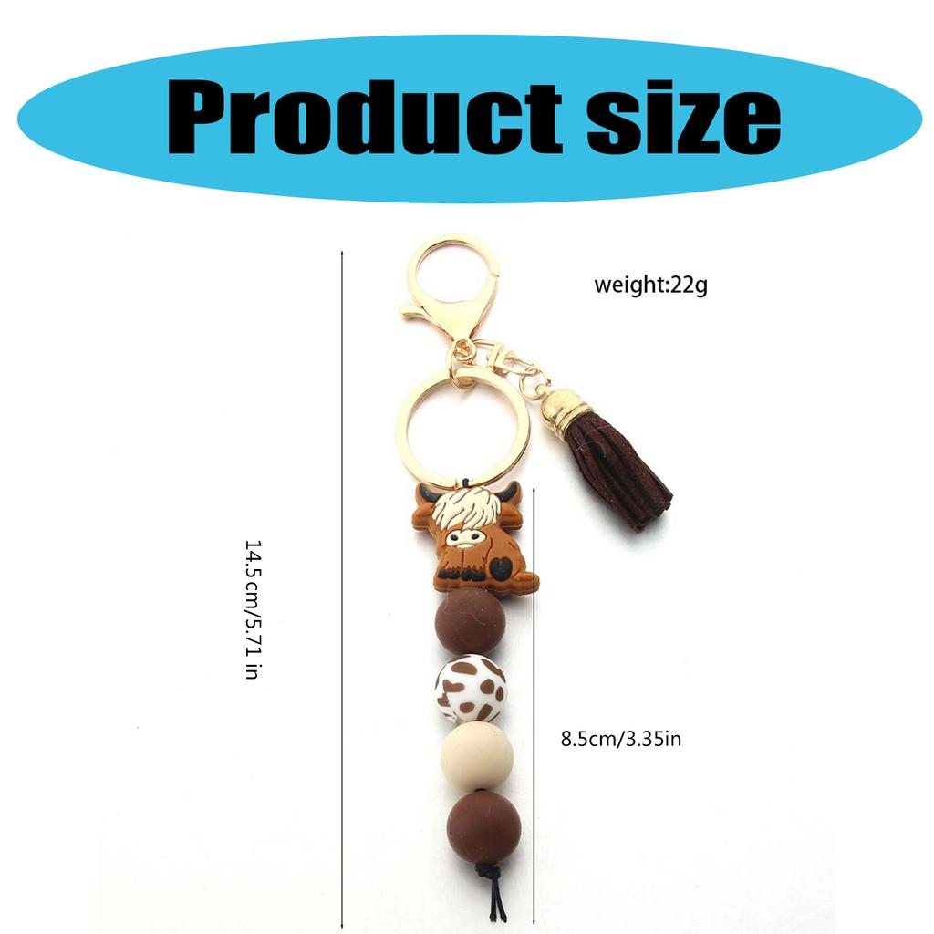 Брелок с подвеской в виде коровы Хайленд, мягкий силиконовый брелок с бусинами и цветными кисточками, аксессуары для женщин и мужчин