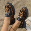 Fashion Leopard Print Women's Shoes 2025 Spring New Platform Anti Slip Metal Decorative Loafers Retro Comfortable Outdoor Casual Shoes