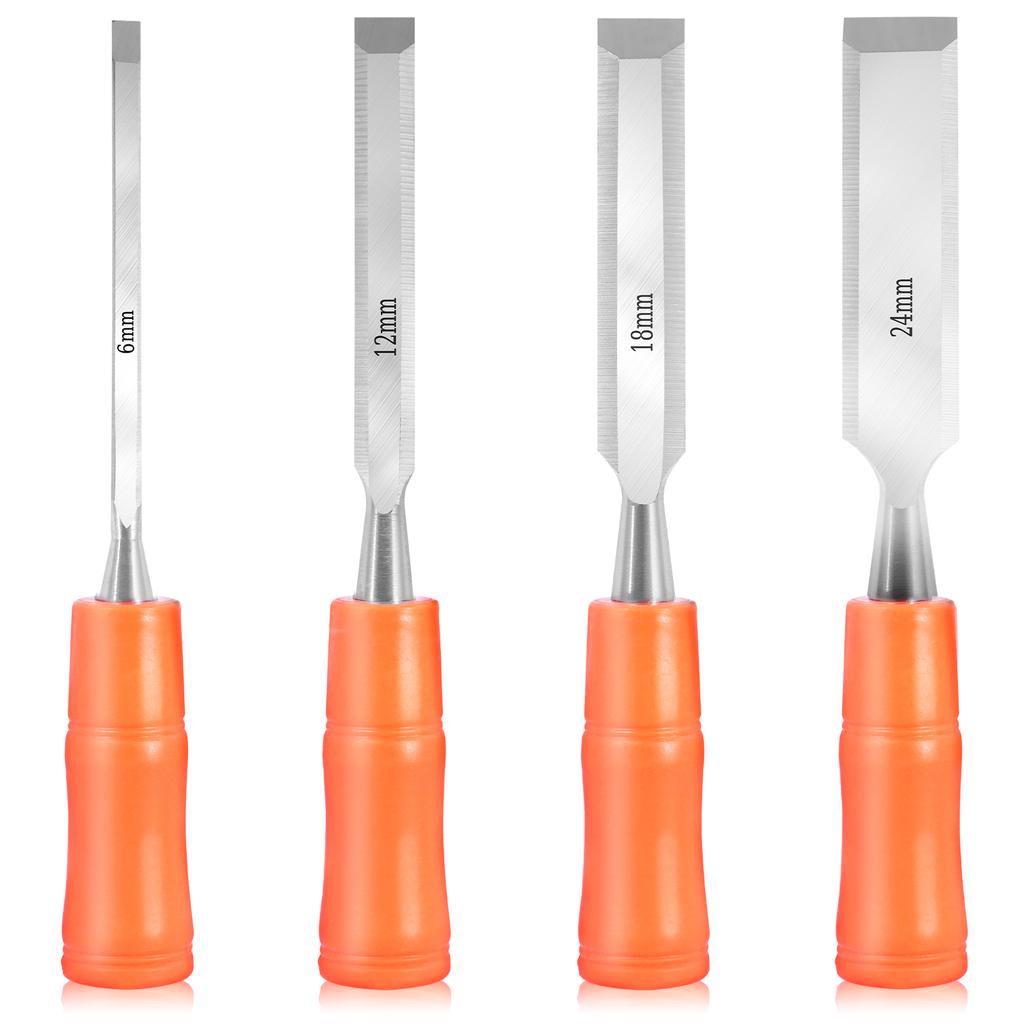 4 шт. стамески по дереву из углеродистой стали со скошенными лезвиями 6/12/18/24 мм, прочные ручные инструменты для деревообработки