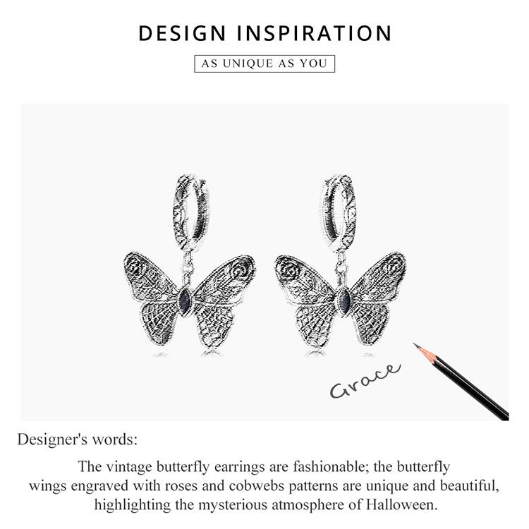 Женские серьги-капли BAMOER из стерлингового серебра 925 пробы с изысканным узором и бабочкой, изящные ювелирные изделия