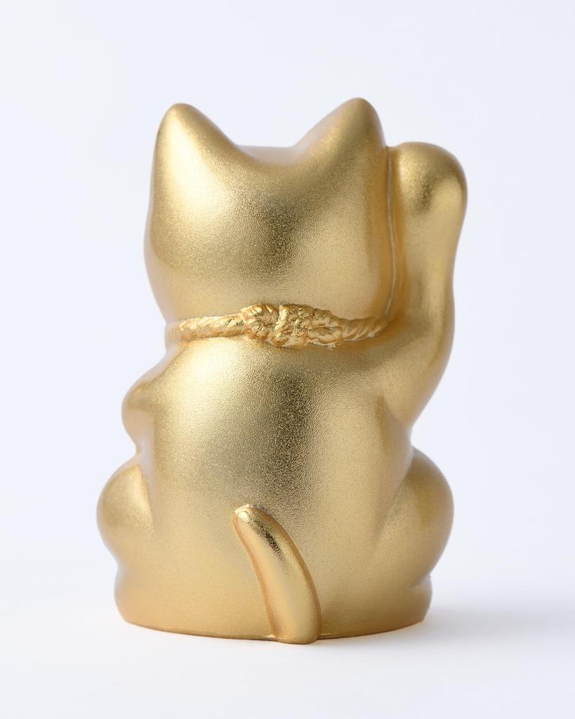 Ginjado Maneki Neko Matte Gold Hand of Cat Maneki Neko Good Luck Feng Shui Figurine Takaoka Copperware Neko (Gold Plated, Painted)_Right Raised/Made
