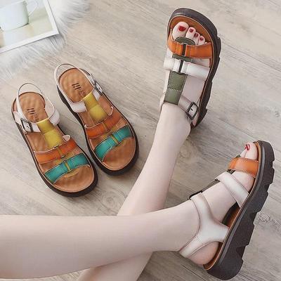 Летние босоножки Mom's 2025 на танкетке: Толстая подошва, средний каблук, нескользящие, для женщин среднего возраста