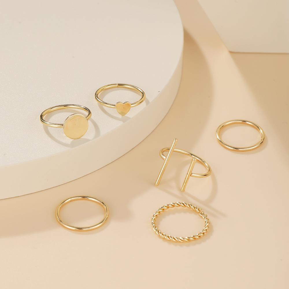 6 Pcs/set Rings Creative Love-shaped Geometric Open Band Ring Cold Style Joint Ring Set