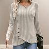 Женский топ с длинным рукавом и V-образным вырезом для женщин, на пуговицах, асимметричная вязаная базовая футболка для женщин
