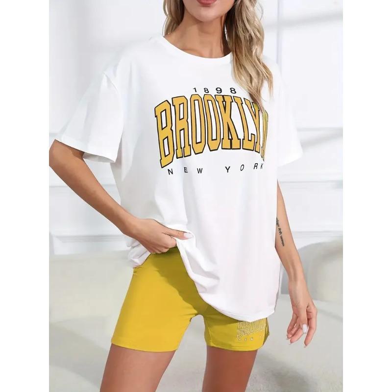 Summer Ladies Two-Piece Fashion Pajamas Loose Tight Pajama Shorts Slim Drop-Shoulder Models Casual Pajamas Homewear Set