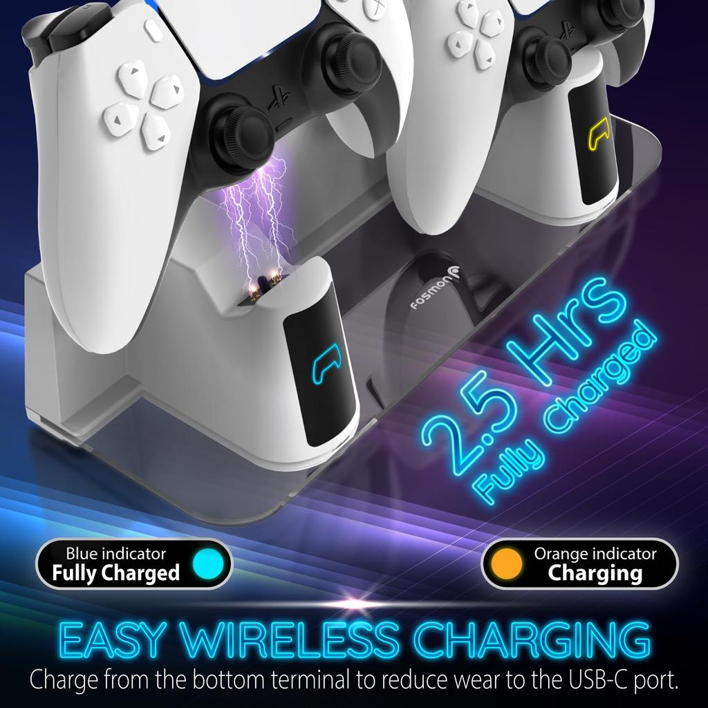 Fosmon PS5 Wall Mount Kit with Charging Sturdy Metal Removable Controller and RGB LED Light Compatible with PlayStation 5 and PS5 Slim 5 Pro White