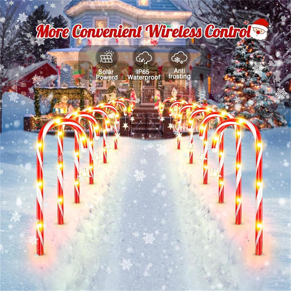 Solar-Powered Candy Cane Lights 4in1 8 Lighting Modes Outdoor Christmas Decoration for Lawn Yard Garden Xmas Tree Lights