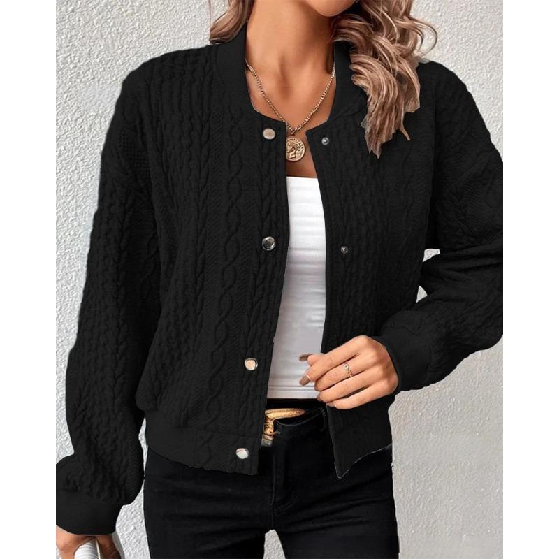 Autumn Casual Jacquard Stand-up Collar Single-breasted Top Coat Baseball Uniform Women