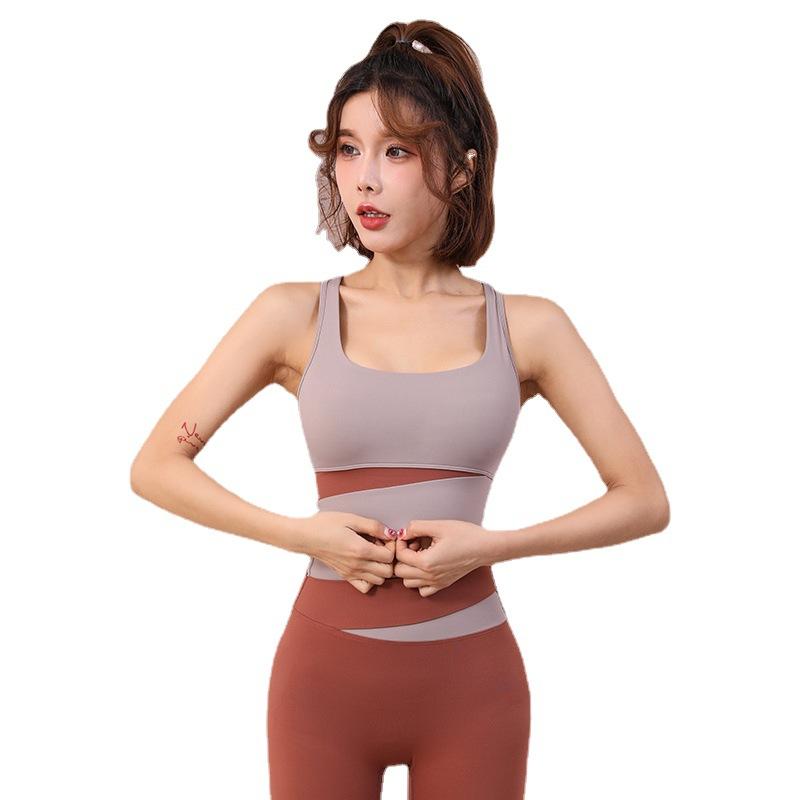 Women's Shockproof Push Up Breathable Longline Sports Bra Fashion Patchwork Running Yoga Vest