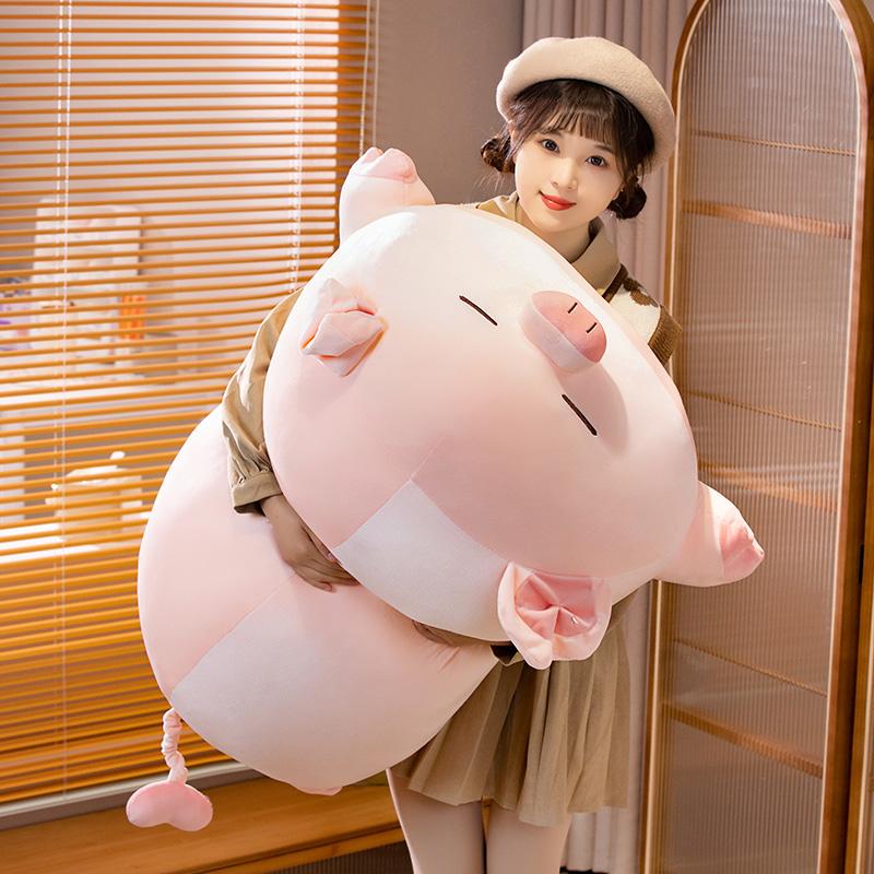 Non-Toxic Squishy Pink Fatty Piggy Pig Doll Plush Toy Down Cotton Stuffed Eyes Closed/Open Cartoon Animal Lying Plushie Bolster Gift