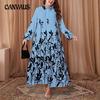 Plus Size Women's Loose Vintage Color Shirt Collar Temperament Commuter Literary Print Dress