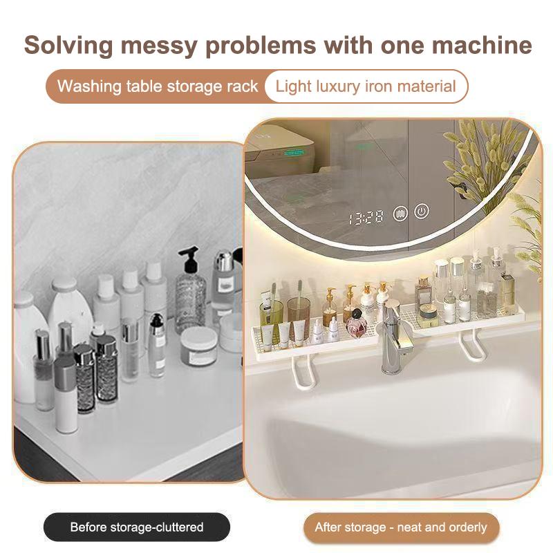 Household Mirror Front Toilet Rack Bathroom Washstand Wall-Mounted Faucet Non-Punching Sink Storage Multifunctional Fashion