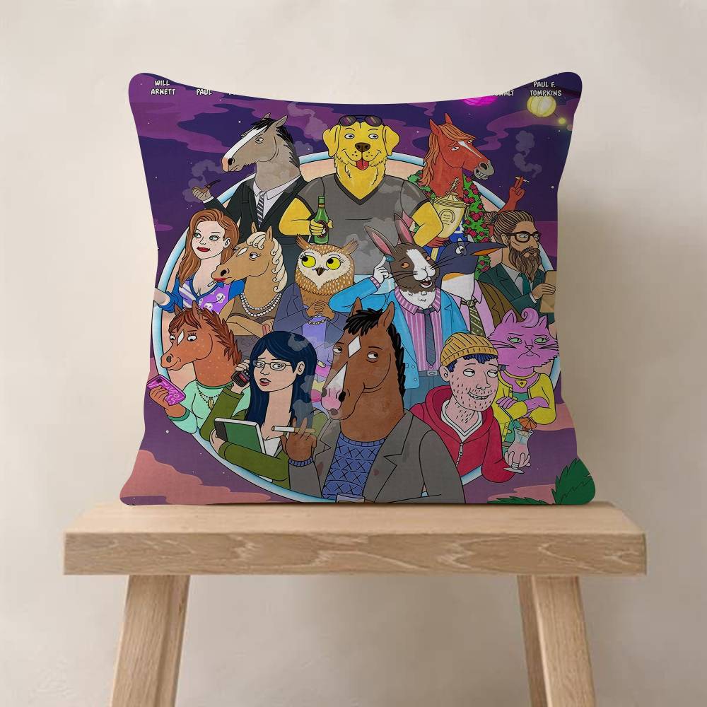 Funny Anime BBoJack HHorsemans Pillow Covers Cartoon Sofa Decorative Home Doublesided Printing Short Plush Cute Cushion