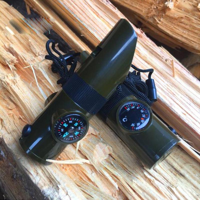 Multifunctional Whistle Led Flashlight Compass Magnifier Thermometer Portable 7-In-1