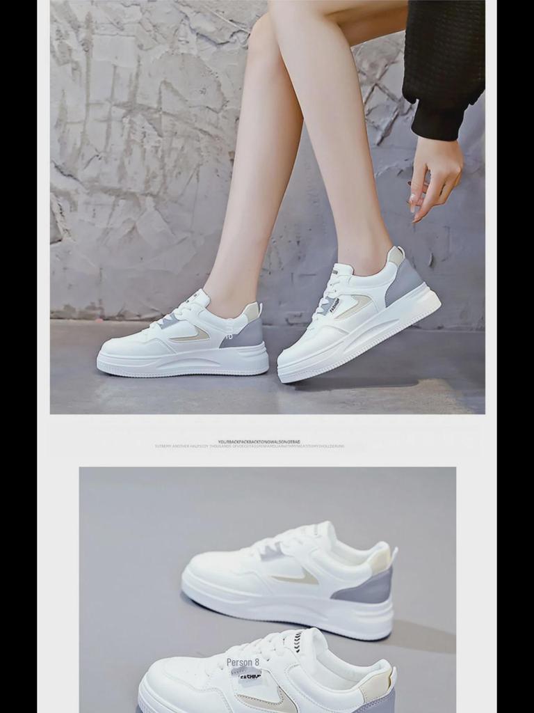 New Women's All-Match Korean Casual Round Toe White Flat Sports Shoes - Thick-Soled 2025