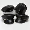 Black Color Beret Hat PU Leather Octagonal Cap Classic Newsboy Cap  Unisex Design