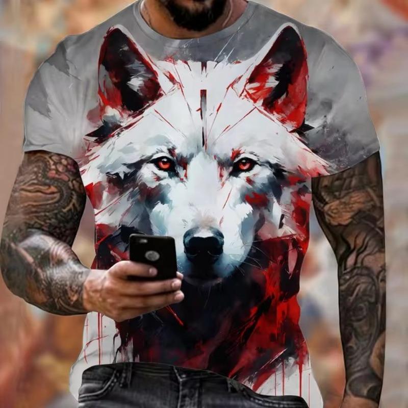 Футболка с принтом Animal Harajuku Graphic 3D, модная футболка с рисунком волка, летняя мужская одежда с коротким рукавом, дышащие футболки для фитнеса