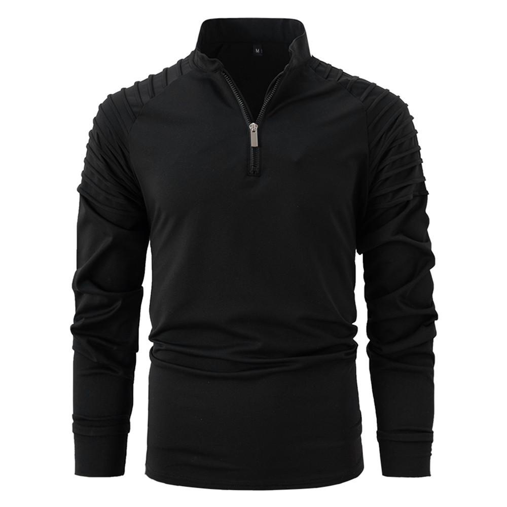 Весна Осень Slim Fit Мужская рубашка поло с длинным рукавом Однотонные спортивные поло
