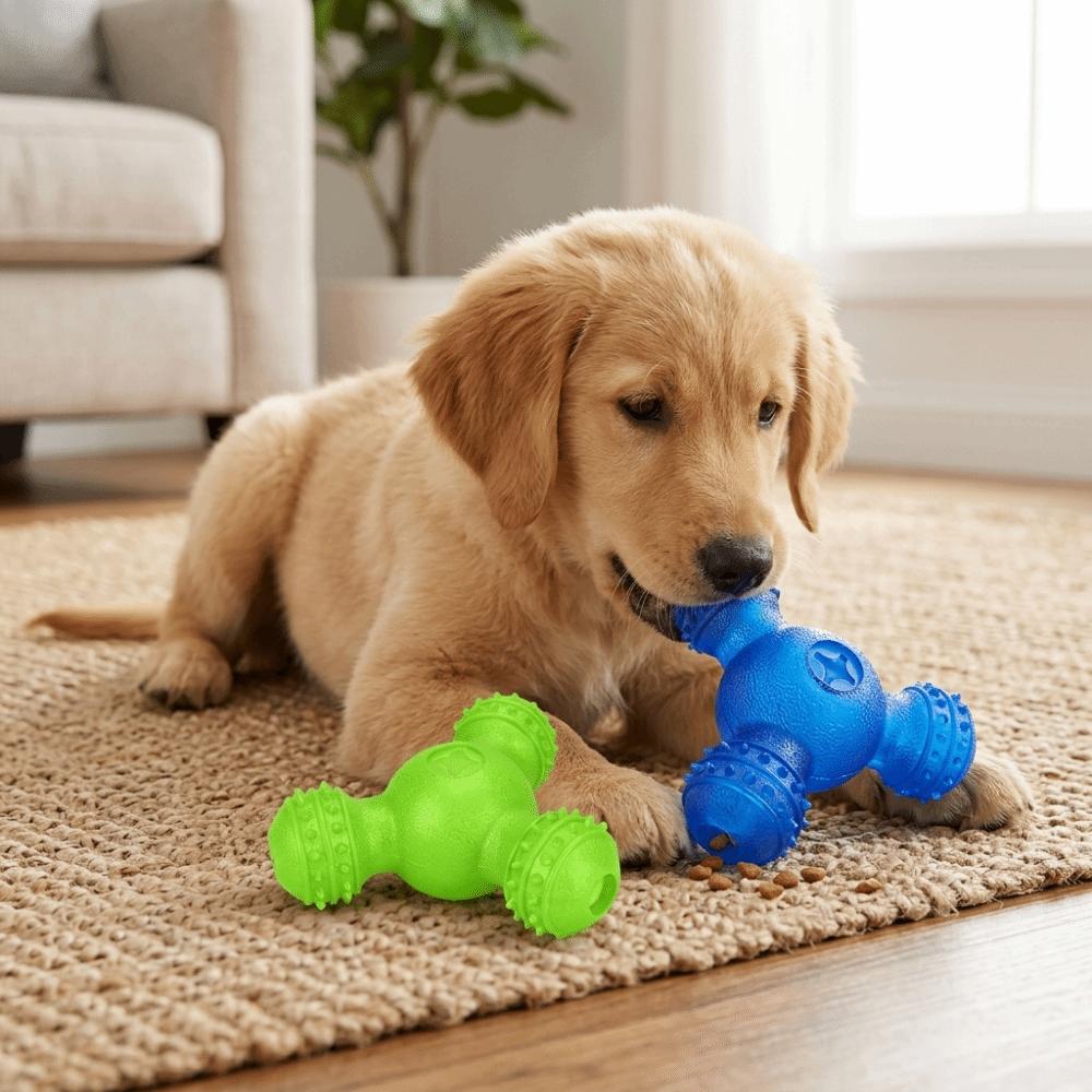 Assorted Colors Dog Food Toy 3-Hole Round Dog Puzzle Toy Teeth Care Chew Toy Daily Feeding