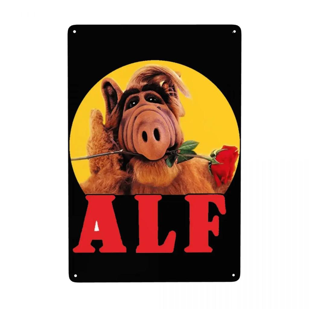 Инопланетная форма жизни ALF Мем Металлическая табличка Ретро Научная фантастика ТВ Жесть Декоративные знаки Таблички Паб Кафе Двор Мужская пещера Бар Настенный декор