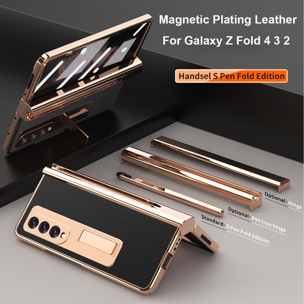 С покрытием ручки магнитный кожаный чехол для Samsung Galaxy Z Fold 6 5 4 360 полный экран протектор подставка телефон чехол Fold 3 2