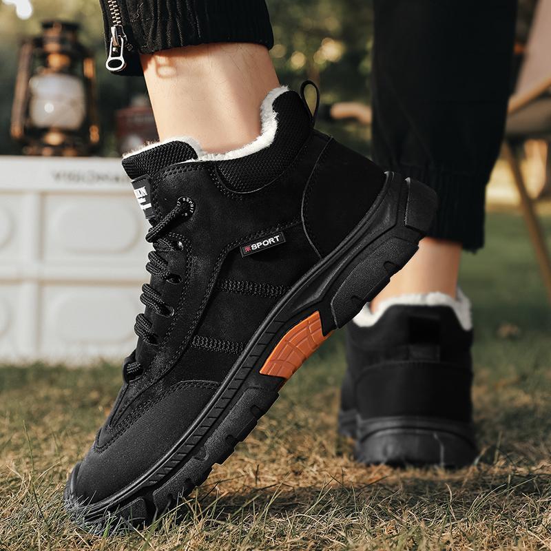 Новые модные мужские зимние плюшевые ботинки из искусственной кожи, зимние ботинки с подкладкой, утолщенные, водонепроницаемые, повседневные мужские кроссовки для походов на открытом воздухе