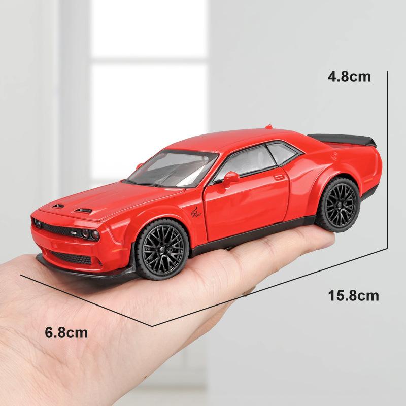 1/32 Dodge Challenger SRT Hellcat Toy Car Model Diecast Metal Miniature 1:32 Sound & Light Vehicle Collection Gift for Kid Boys
