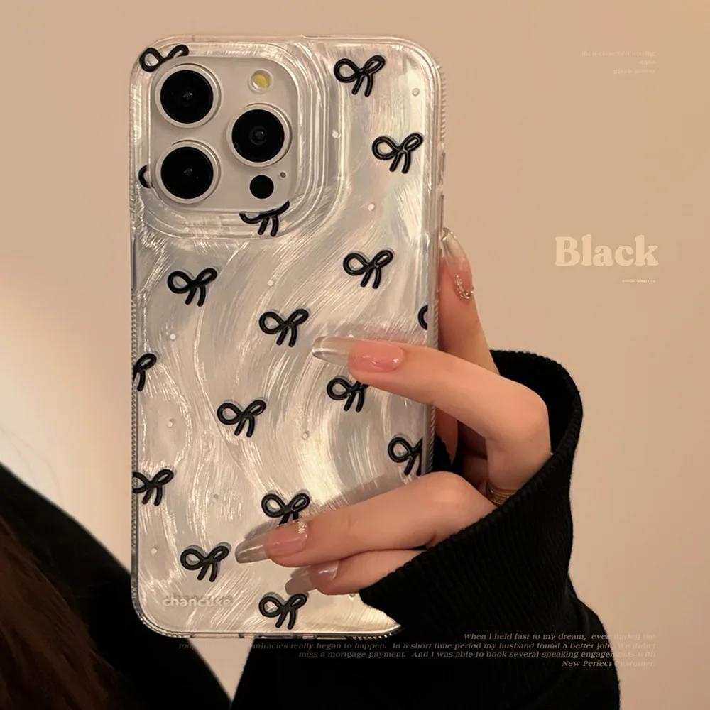 For iPhone 16 Pro Case Luxury Laser Silver Bow Knot Case for iPhone 15 14 13 12 11 Pro Max 16E 7 8 16 Plus SE2 X XS XR Cover