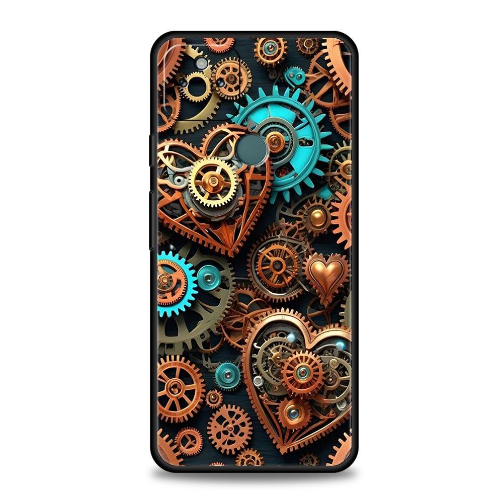 Mechanical Gear Pattern Phone Case Cover for Google Pixel 10 9 8 7 6 9A 8A 7A 6A Pro Shockproof Soft TPU 9 Pro XL Shell Capas