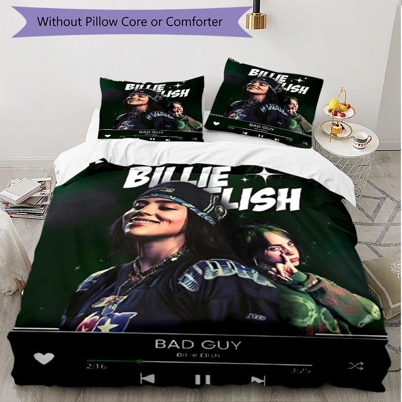 3pcs Duvet Cover Set (1*Duvet Cover + 2*Pillowcase, Without Core), Billie Eilish Print Soft All‑Season Bedding Set, Home Bedroom Decor Gift