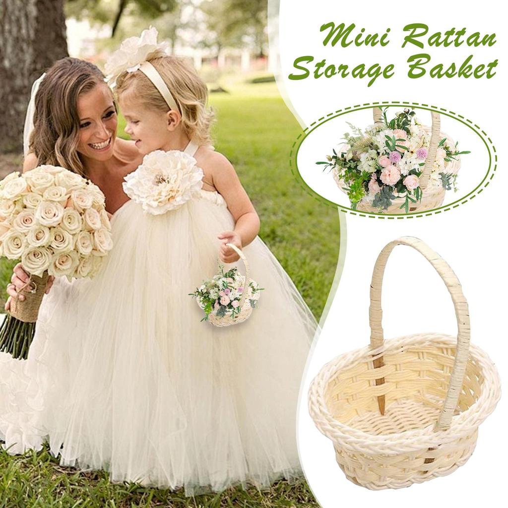 Мини плетеная корзина для цветов, пластиковая плетеная корзина из ротанга для свадьбы, реквизит для эстетической фотографии, декоративный контейнер для домашнего декора