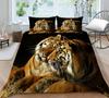 3D Black Background Couple Tiger Printed Down Quilt Cover Bedding Set Washed Microfiber 2 / 3 Set Down Quilt Cover Bedding Set