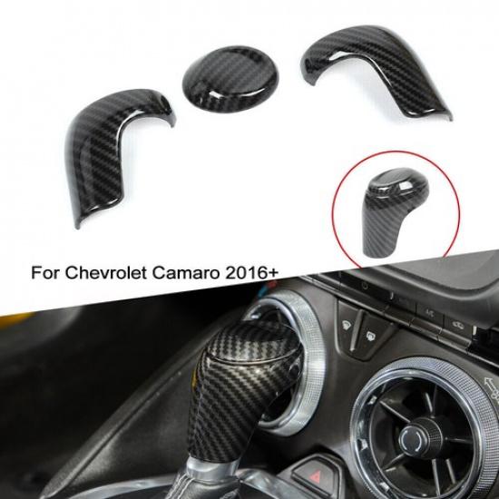 Carbon Fiber Gear Shift Knob Head Decor Cover Trim Bezels For Chevy Camaro 2016+