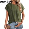 Весна-лето Модная футболка с короткими рукавами и складками по бокам для женщин