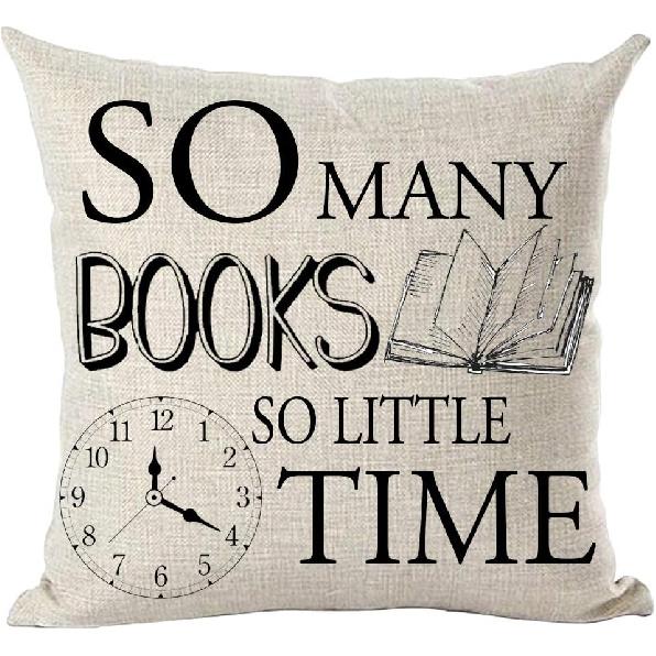 Ramirar Black Word Art Quote So Many Books So Little Time Clock Book Club Library Reading Room Decorative Throw Pillow Cover Case Home Living Room