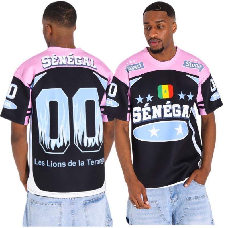 Men Senegal National Football Jersey Flag Print Short Sleeve T Shirt Fire Quick Dry Teranga Lions Fan Casual Sport Training Top