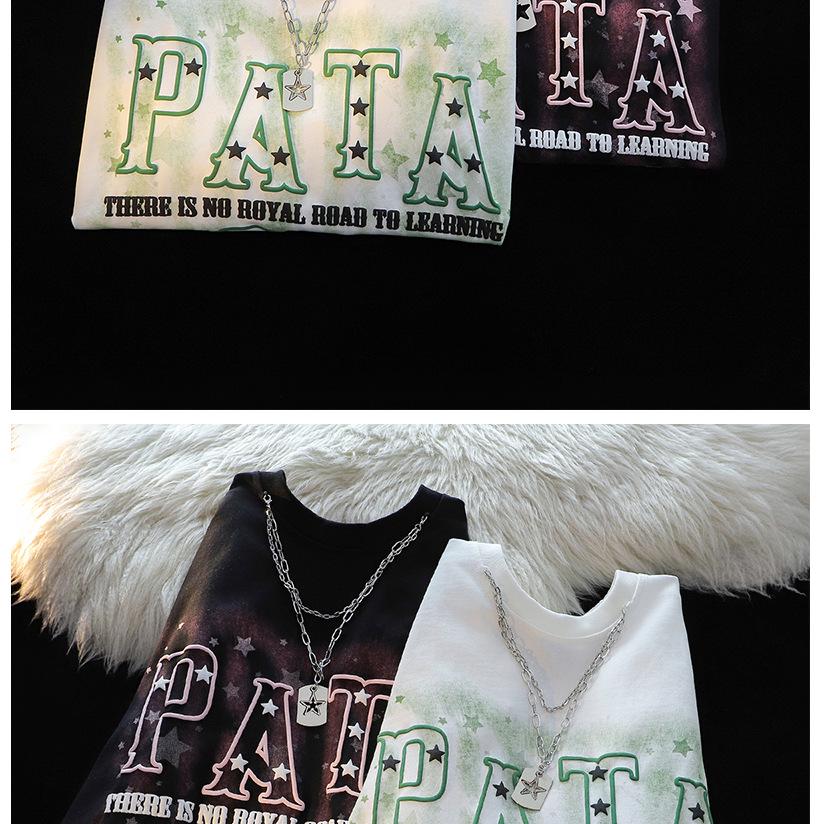 Унисекс Футболка с графическим принтом в виде звезды и буквы - Модная, из чистого хлопка, свободного кроя, с коротким рукавом, в уличном летнем стиле