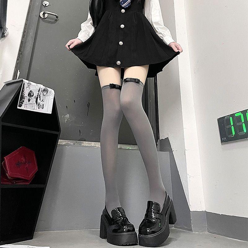 Japanese Jk Velvet White Pure Desire Knee Socks Summer Thin Internet Celebrity Long Tube Thigh Thin Bow Socks