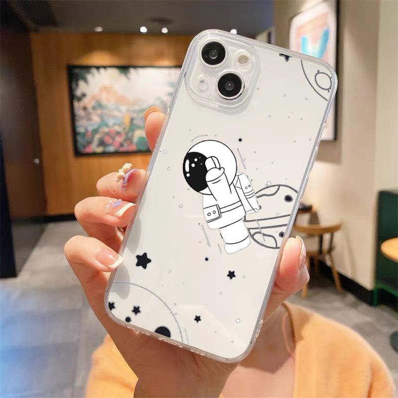 Космонавт милый роскошный прозрачный мягкий чехол для телефона iPhone 15 14 13 12 11 Pro Max XS X XR 7 8 Plus противоударный чехол Fundas
