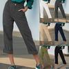 Tooxika Button Elastic Waist Straight Loose Casual Pants Solid Color Pocket Retro Cotton And Linen Trousers